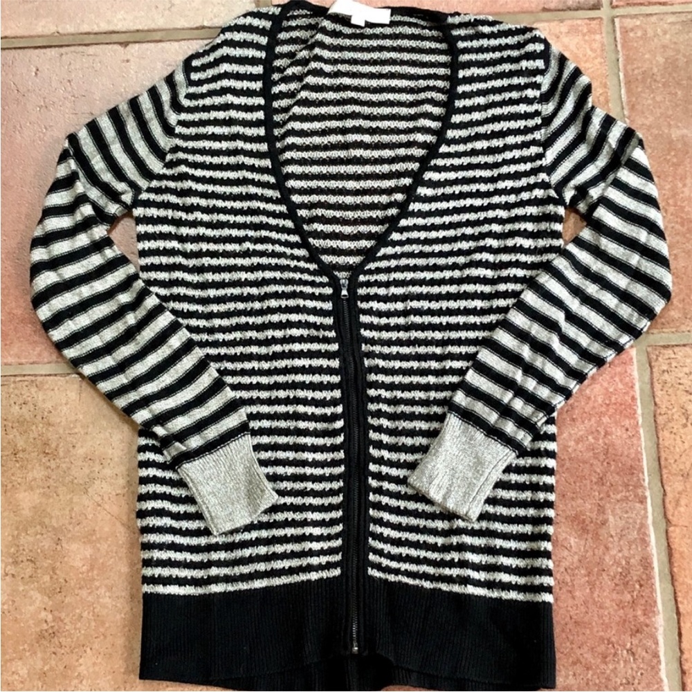 Black and Silver Striped Zip Up Sweater